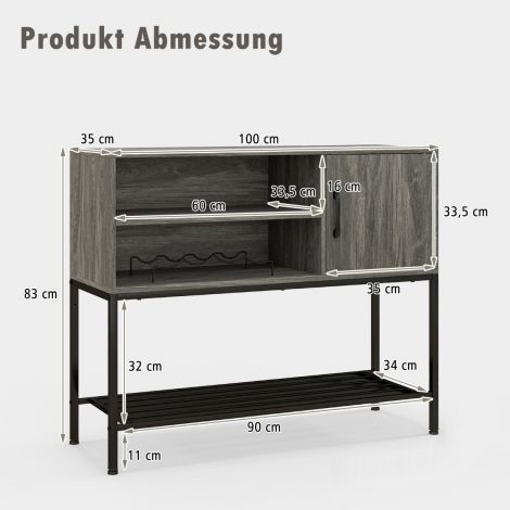 Baarikapp veiniriiulite ja hoiupindadega, puidust konsoollaud metallraamiga söögituppa 100 x 35 x 83 cm hall