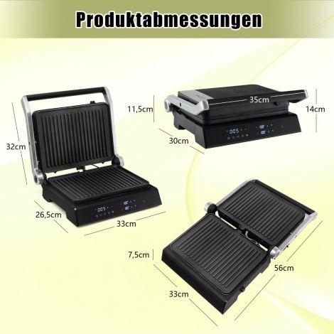 3-ühes 1800 W panini-pressgrill mittenakkuvate plaatidega elektrigrill
