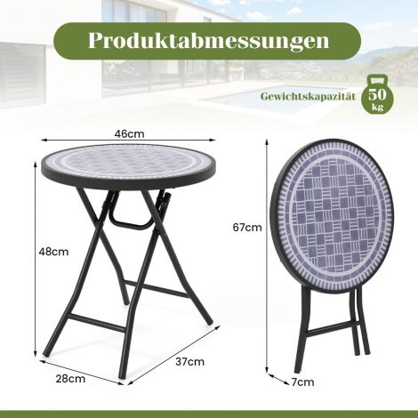 Ümmargune terrassilaud karastatud klaasplaadi ja metallraamiga, kokkupandav hall abilauake