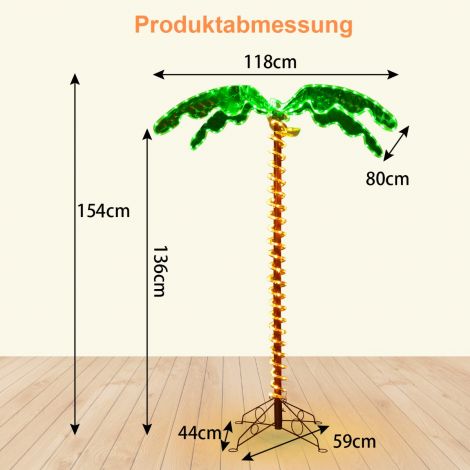 kunstlik LED-valgustusega palm kokkupandava alusega 118 x 80 x 154 cm