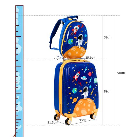 2-osaline laste kohver ja seljakott plastist, lastetrolley, lastepagas, astronaudid