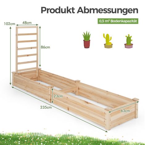 Kuusepuidust kõrgpeenar ronimisvõrega istutuskast aiavõre 235 x 63 x 102 cm naturaalne
