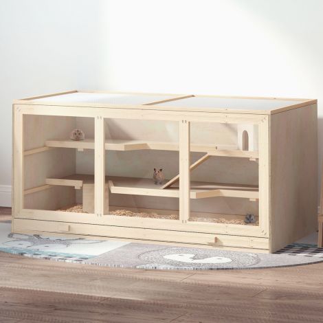 Hamstri puur looduslikust puidust Kolmekorruseline näriliste puur treppidega, PVC, 115x57x55cm| Aosom