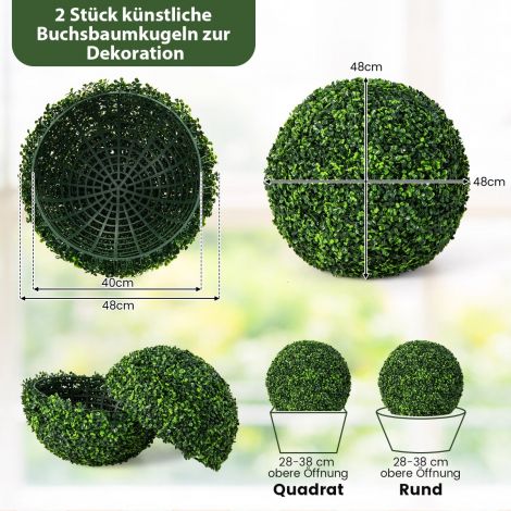 2 pukspuupalli 48 cm pukspuupall UV-kindel vormilõigatud kunsttaim palltaimed