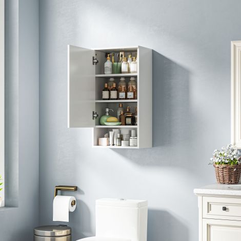 Seinakapiga seinakapp ustega, vannitoakapp, köögikapp reguleeritavate riiulitega, avatud sektsiooniga, seinakinnitusega ravimikapp Valge 40 x 27 x 77 cm