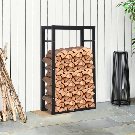 Kaminapuude hoidja Kaminapuude alus Küttepuude riiul Kaminapuude hoidik 100kg Teras Must L60 x B25 x H100 cm