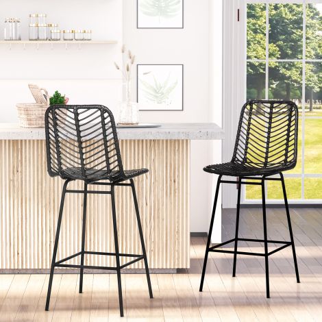 2-osaline komplekt baaripukke, bistroopukke jalatoega, baaritool, köögitool terasjalgadega elutuppa, söögituppa, must, 42,5 x 52 x 102 cm