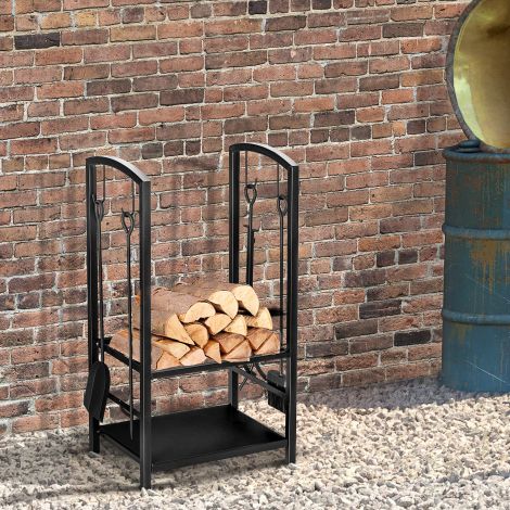 Kaminapuude hoidik Küttepuude riiul Tuleküttepuude alus 2 kihti Kaminatööriist Must 40x30x74,5cm