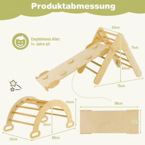 Loodusliku ronimiskolmnurgaga kolmnurkne puidust ronimismänguasjade komplekt väikelastele