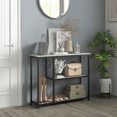 Konsoollaud esikulaud 2 tasandiga abilaud diivanilaud kallutuskaitsega teras valge 100 x 30 x 80 cm elutuppa ja esikusse.