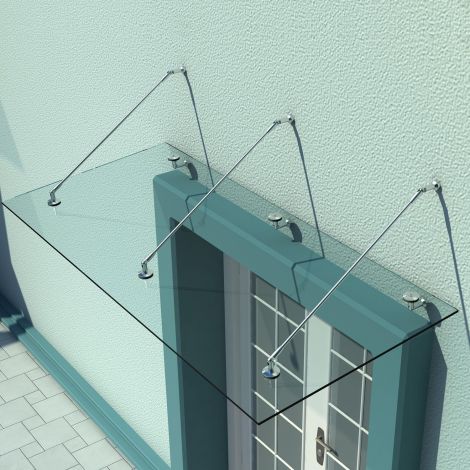 Varikatus klaasvarikatus uksevarikatus karastatud klaas (ESG) roostevaba teras läbipaistev klaas 3 suurust (200x90cm) (L)