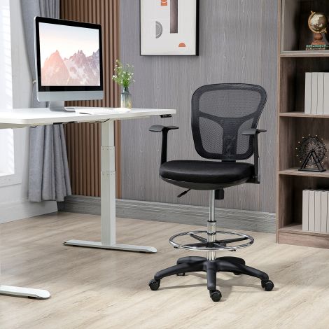 Vinsetto ergonoomiline arvutitool 95-115 cm käetugede ja jalatoega, must võrk kontorisse ja kodukontorisse.