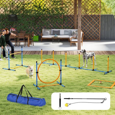Agility komplekt koertele 9-osaline agility-varustus koerte treenimiseks tõkkejooksu komplekt koos slaalomipulkadega hüppehoop 2 palli kõrguse reguleeritav tõkked koordinatsioonitreening mängude treeninguks