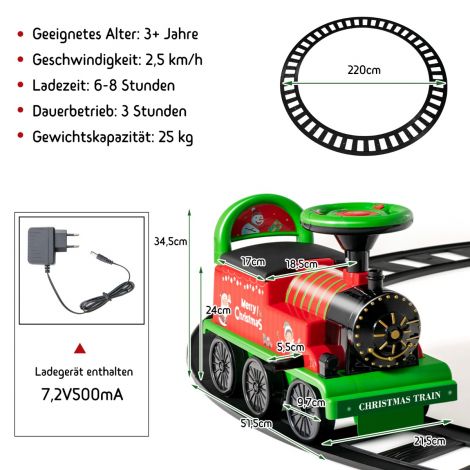 6 V elektriline laste rong, millel saab sõita, 16 rööpaosaga, lastele alates 3. eluaastast, roheline