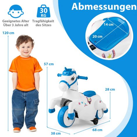 Laste elektrimootorratas muusika, LED-tulede ja abiratastega, lastele alates 3. eluaastast, sinine