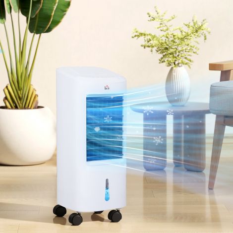 3-ühes mobiilne kliimaseade õhuniisutusega veejahutus, automaatselt ostsilleeriv 7L kliimaseade 7,5h taimeriga, 3 kiirust 65W õhujahuti kaugjuhtimispuldiga, 20 ㎡ jaoks valge