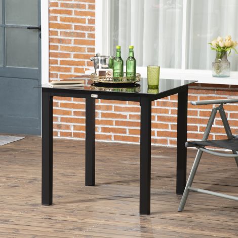 Aialaud nelinurkne 4 inimesele, terrassilaud karastatud klaasplaadiga, alumiinium must 80x80x74cm aeda ja rõdule.