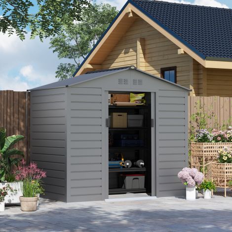 Tsingitud terasest tööriistakuur 2,43㎡ 213x131x192cm viilkatusega tööriistakuur, lukustatava lükanduksega, ilmastikukindel aiamaja, välikuur tagaaeda, hall