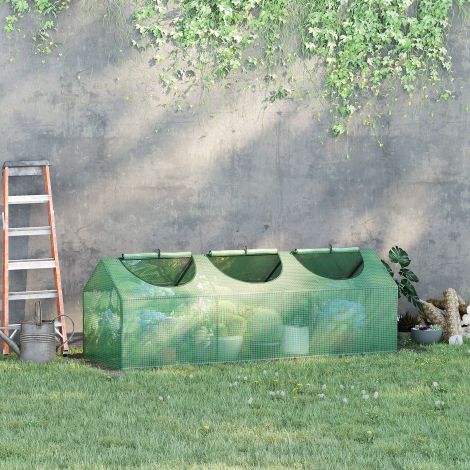 Kasvuhoone aknaga, PE kasvuhoone 180x60x60cm, tomatimaja ja külvikast rohelises aias ja rõdul.