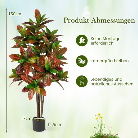 Kunsttaim 150cm Kunstlik taim Krotoni palmipuu värviliste lehtedega