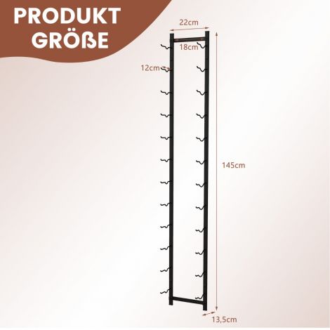 Seinale kinnitatav veiniriiul 12 veinipudeli jaoks, metall, 22 x 13,5 x 145 cm, must
