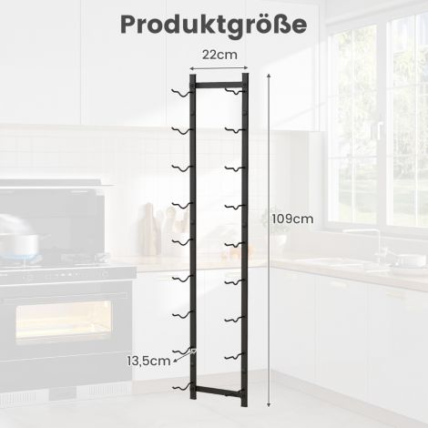 Seinaveiniriiul 9 veinipudeli jaoks, metallist pudelihoidja, 22 x 13,5 x 109 cm, must