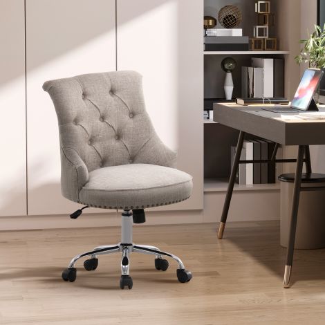 Pööratav polsterdatud tool ergonoomiline kontoritool kõrguse reguleerimisega retrodisain kuni 150 kg linane helehall 54x65,5x84-91 cm.
