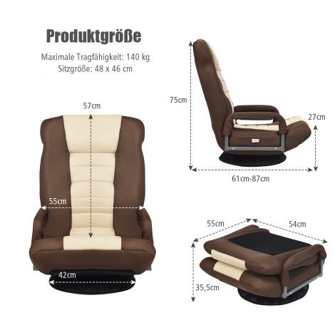 Reguleeritav 6-astmeline põrandatool pöörleva alusega 61–87 x 55 x 75 cm Mõlemad + pruun