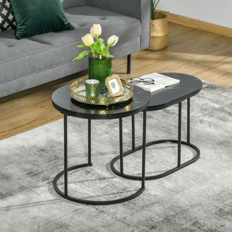 2-osaline ümmargune ovaalne diivanilaud kuni 30 kg virnastatav kohvilaud MDF-ist ja terasest must Ø50 x 50 5H cm elutuppa
