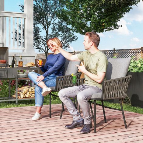 3-osaline rotangist bistrokomplekt, istumisgrupp, aiamööblikomplekt 2 aiatooliga, diivanilaud, eemaldatavad padjad, rõdumööblikomplekt aeda, terrassile, teras, hall