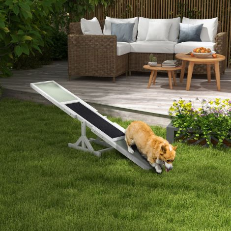 Koerte kiik, koerte agility kiik puidust, libisemiskindel koerte agility ramp koertele alla 30 kg, tasakaalu jaoks, 180 x 30 x 30 cm valge