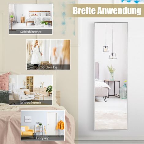 37 x 120 cm täispikk peegel kõrguse reguleeritavate riputuskonksudega, hõbedane seinapeegel
