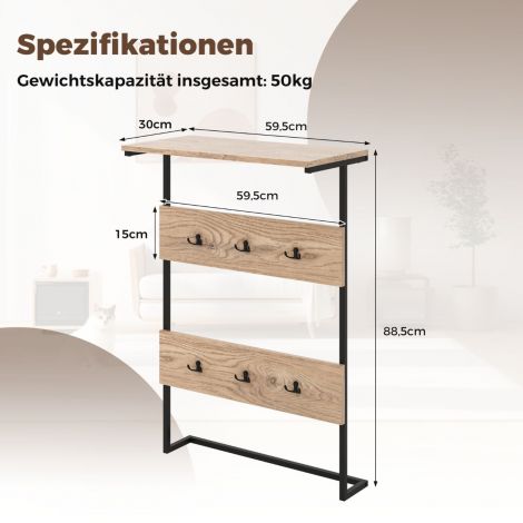 Seinanagi riiuliga ja 6 konksu Seinariiul Industriaalne nagiliist Riidepuutoru