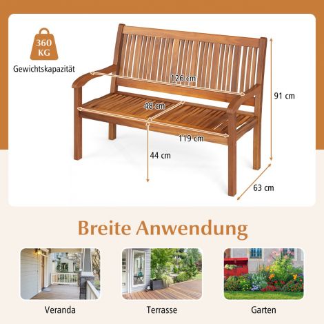 Puidust aiapink 2–3 istmele, kandevõime kuni 320 kg, istepink/parkipink 126 × 63 × 91 cm