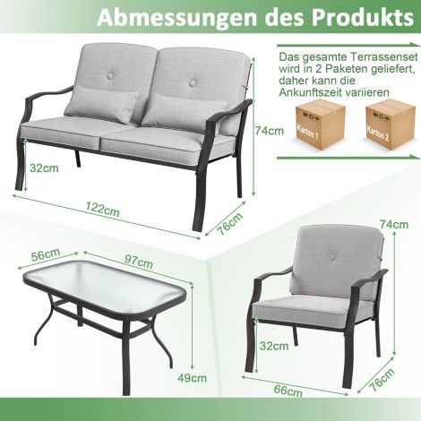 4-osaline aiamööbli komplekt terrassimööbel iste-, selja- ja taljepatjadega hall