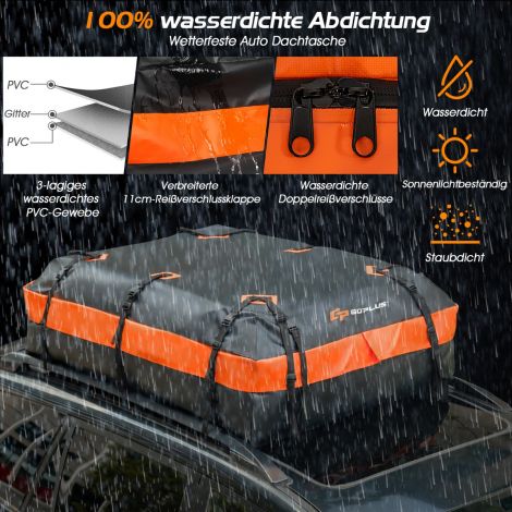 Veekindel katuseboks 600 L mahutavusega kõigile sõidukitele 132x100x43 cm must+oranž