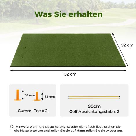 Golfi löögimatt 2 kummist tiid ja 2 joonduspulka 6 löögipositsiooni 152 x 92 cm paksus 20 mm