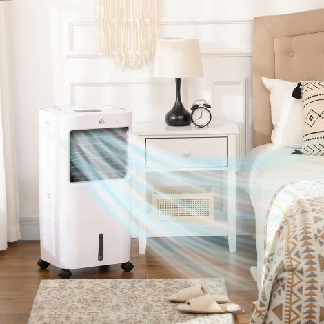3-ühes mobiilne kliimaseade niisutamisega veejahutus 15L 60° pöörlev kliimaseade 65W õhujahuti 8h taimeriga, kaugjuhtimispult, kasutusala 20 ㎡ Valge 32 x 37 x 69 cm