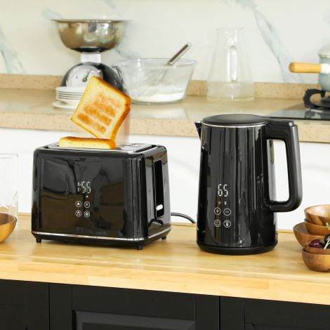 Veekeetja ja rösteri komplekt 1,5L veekeetja 2 viilu 2200W hommikusöögikomplekt 7 pruunistustaseme, sulatus- ja soojendusfunktsiooni, automaatse väljalülituse ja purusahtliga, must