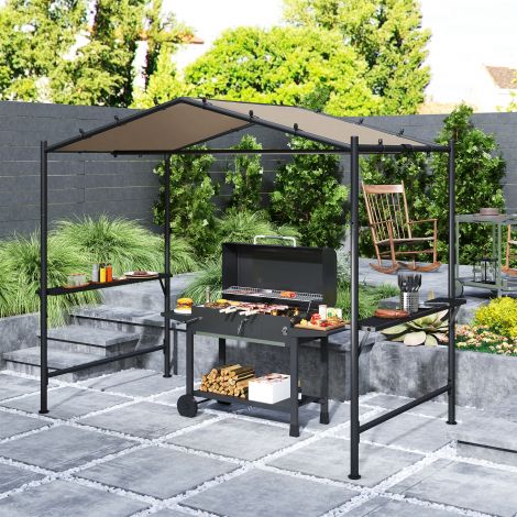 Grillpaviljon 277 x 149 x 230 cm veekindel leegiaeglustav aiamajake külgriiulitega, aiapaviljon UV-kaitsega, BBQ paviljon terasest, aiatelk grilltelk peo BBQ jaoks, khaki