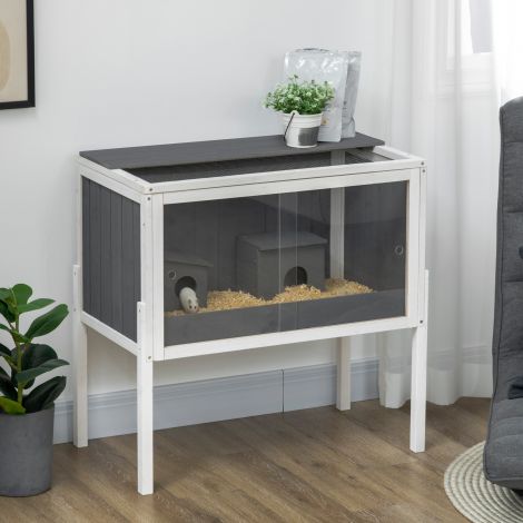 Puidust hamstripuuri kääbushamstritele näriliste puur väikeloomade puur 2 majakese ja tarvikutega, suur hiirte puur puur 82 x 45 x 81 cm hall