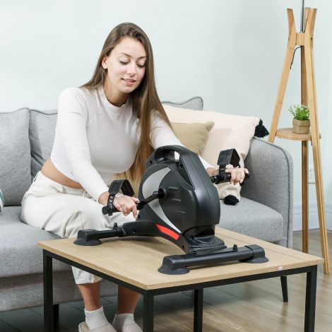 SPORTNOW pedaalitreener vaikne mini kodune treeningseade 8-astmelise magnettakistusega LCD-ekraan kaasaskantav jalatreener libisemisvastase matiga eakatele käe- ja jalatreening pedaalitreener koduseks kasutamiseks must.
