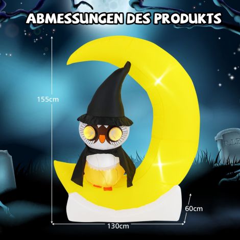 155 cm LED täispuhutavad öökullid, mis seisavad Kuu peal, hirmuäratav Halloweeni dekoratsioon