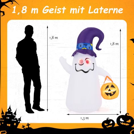 180 cm LED täispuhutav Halloweeni kummitus kõrvitsaga, välitingimustesse, õudne dekoratiivkummitus, Halloweeni kaunistus