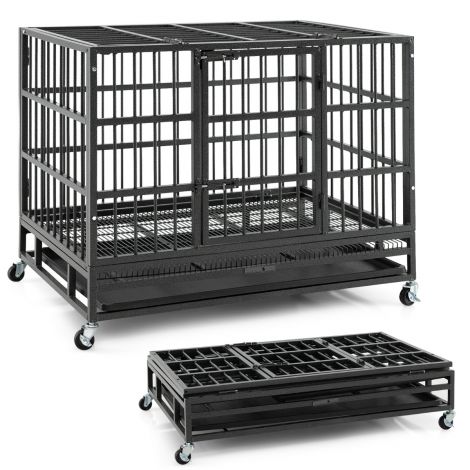 Kokkupandav koerapuur 2 ukse, rataste ja väljatõmmatava alusega, transpordipuur/transpordiboks – 96 × 65 × 77 cm