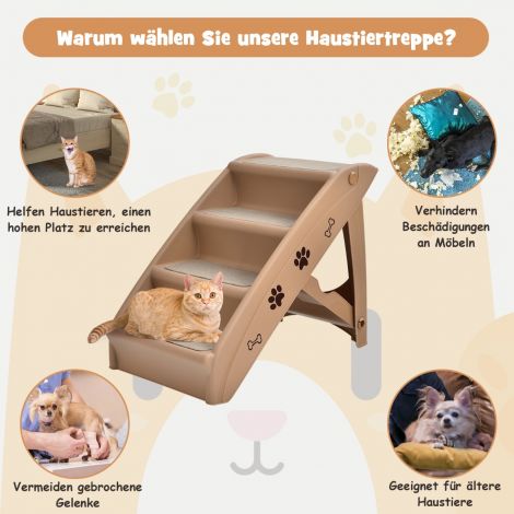 Lemmikloomatrepp 4 astmega, kaasaskantav ronimisredel, turvaline koerarampp 62,5 x 38 x 49 cm, pruun