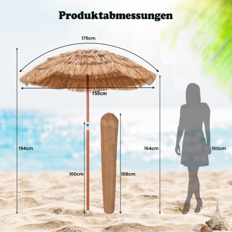 Havai rannapäikesevari kandekotiga ja kallutatava disainiga, laua päikesevari 175 cm