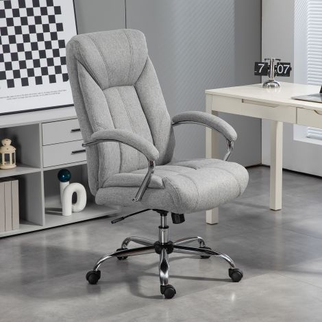 Vinsetto bürootool kiikfunktsiooniga ergonoomiline tool polsterdatud käetugede ja peatoega kõrguses reguleeritav kirjutuslaud pöörlev tool seljatoega nailon helehall 65 x 78 x 110-118 cm