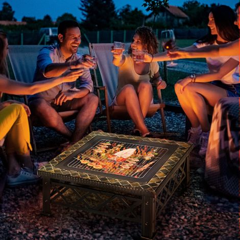 3-ühes tulekauss, tulekorv, tulease sädemekaitse, grillresti ja jääämbriga aeda BBQ must 76x76x47cm.de