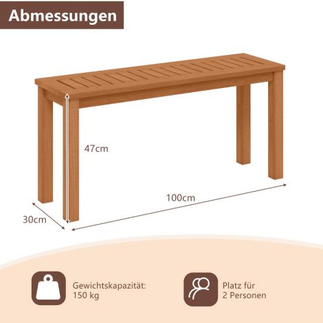 Ilmastikukindel seljatoeta aiapink, 2-kohaline istepink kuni 150 kg, puidust pargipink